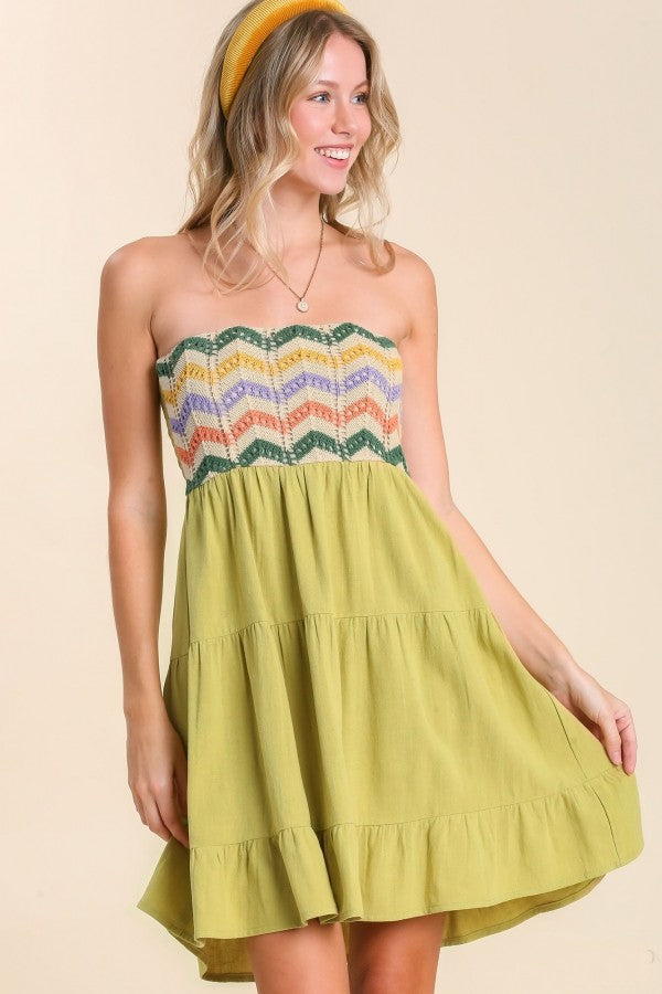 Umgee Strapless Dress with Crochet Details in Avocado FINAL SALE Dress Umgee   