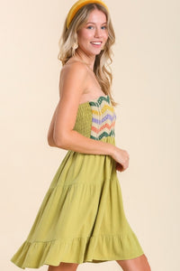 Umgee Strapless Dress with Crochet Details in Avocado Dress Umgee   