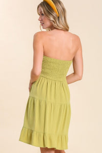 Umgee Strapless Dress with Crochet Details in Avocado Dress Umgee   