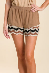 Umgee Shorts with Crochet Details in Cappuccino Shorts Umgee   
