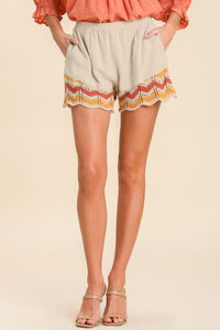 Umgee Shorts with Crochet Details in Oatmeal Shorts Umgee   
