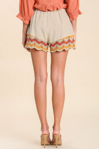 Umgee Shorts with Crochet Details in Oatmeal Shorts Umgee   