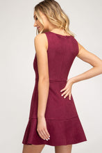 Load image into Gallery viewer, Wine Faux Suede Sleeveless Dress with Flounce Hem Dresses She + Sky   
