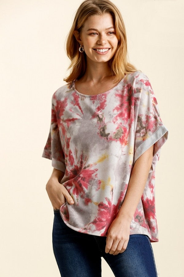 Tie Dye Top in Coral and Gray Mix Shirts & Tops June Adel   