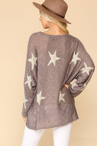 GiGio Sheer Lightweight Sweater with Star Pattern in Dusty Taro Top Gigio   