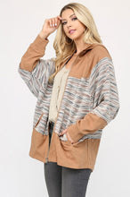 Load image into Gallery viewer, GiGio French Terry and Textured Knit Hooded Top in Camel Top Gigio   

