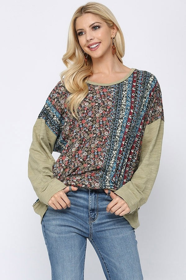 GiGio Top with Mixed Print in Sage Top Gigio   