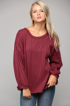 Load image into Gallery viewer, GiGio Textured Knit Top with Raw Edge Details in Wine Top Gigio   
