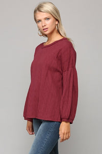 GiGio Textured Knit Top with Raw Edge Details in Wine Top Gigio   
