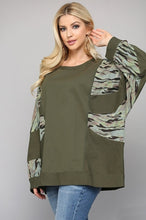 Load image into Gallery viewer, GiGio Olive Top with Camo Print Contrast Top Gigio   

