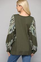 Load image into Gallery viewer, GiGio Olive Top with Camo Print Contrast Top Gigio   
