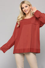 Load image into Gallery viewer, GiGio Terracotta French Terry Knit Top with Raw Edge Detail Top Gigio   
