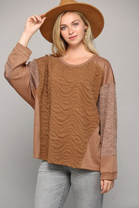 GiGio Textured Two Tone Knit Top in Camel Top Gigio   