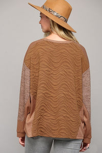 GiGio Textured Two Tone Knit Top in Camel Top Gigio   