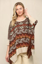 Load image into Gallery viewer, GiGio Brown Aztec Sweater with Fringe Top Gigio   
