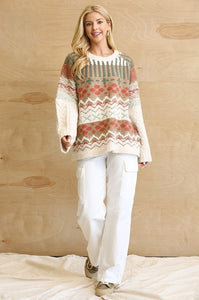 GiGio Cream Mix Sweater with Textured and Patterned Knitting Top Gigio   