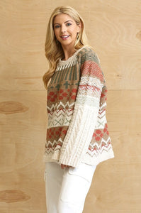 GiGio Cream Mix Sweater with Textured and Patterned Knitting Top Gigio   