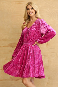 GiGio Magenta Velvet Dress with Elastic Waist Dress Gigio   