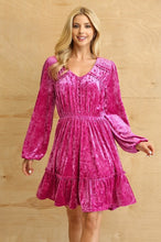 Load image into Gallery viewer, GiGio Magenta Velvet Dress with Elastic Waist Dress Gigio   
