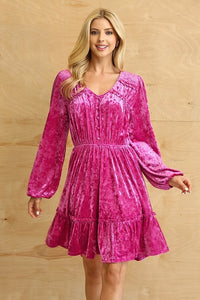 GiGio Magenta Velvet Dress with Elastic Waist Dress Gigio   