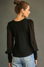 Load image into Gallery viewer, GiGio Solid Top with Chiffon Puff Sleeves in Black Top Gigio   
