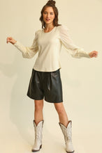 Load image into Gallery viewer, GiGio Solid Top with Chiffon Puff Sleeves in Cream Top Gigio   
