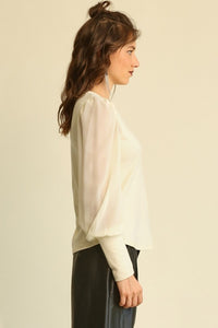 GiGio Solid Top with Chiffon Puff Sleeves in Cream Top Gigio   