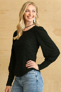 GiGio Textured Knit Top with Back Keyhole in Black-FINAL SALE Top Gigio   