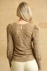 GiGio Textured Knit Top with Back Keyhole in Taupe Top Gigio   