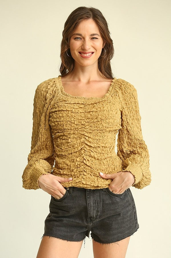 GiGio Ruched and Texturd Top in Golden-FINAL SALE Top Gigio   