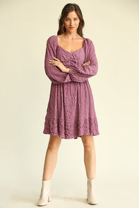 GiGio Textured Dress with Ruching in Dusty Taro-FINAL SALE Dress Gigio   