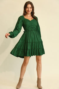 GiGio Dress with Ruching and Tiered Ruffles in Hunter Green-FINAL SALE Dress Gigio   