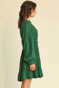 GiGio Dress with Ruching and Tiered Ruffles in Hunter Green-FINAL SALE Dress Gigio   