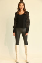 Load image into Gallery viewer, GiGio Black Top with Lace Puff Sleeves-FINAL SALE Top Gigio   

