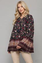 Load image into Gallery viewer, GiGio Navy Floral Print Top with Bell Sleeves Top Gigio   
