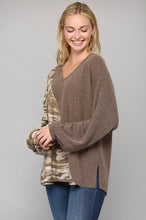 Load image into Gallery viewer, GiGio Mocha Camo and Solid Knit Mixed Top Top Gigio   
