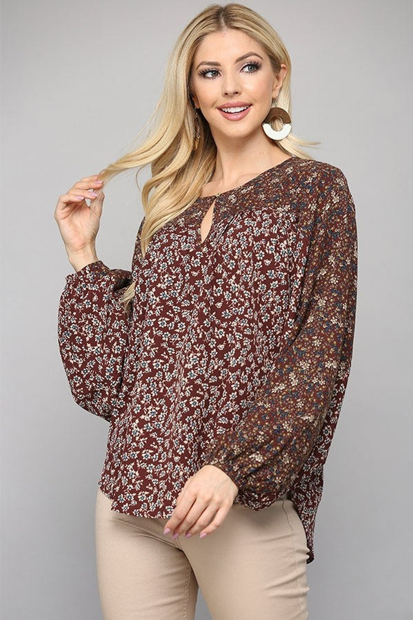 GiGio Wine Floral Printed Top Top Gigio   