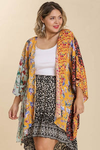 Umgee Mixed Print Open Kimono in Honey Mix Casual Kimonos Umgee   