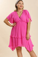 Load image into Gallery viewer, Umgee Textured Dress with Asymmetrical Hemline in Hot Pink Dresses Umgee   
