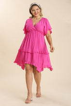 Load image into Gallery viewer, Umgee Textured Dress with Asymmetrical Hemline in Hot Pink Dresses Umgee   
