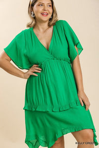 Umgee Textured Dress with Asymmetrical Hemline in Kelly Green Dresses Umgee   