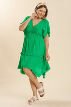 Load image into Gallery viewer, Umgee Textured Dress with Asymmetrical Hemline in Kelly Green Dresses Umgee   
