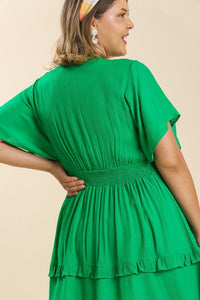 Umgee Textured Dress with Asymmetrical Hemline in Kelly Green Dresses Umgee   