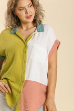 Load image into Gallery viewer, Umgee Color Block Gauze Top in Mint and White Mix Shirts &amp; Tops Umgee   
