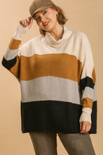 Load image into Gallery viewer, Umgee Color Block Turtle Neck Pullover Sweater in Black Mix Sweaters Umgee   
