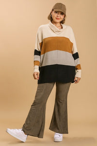 Umgee Color Block Turtle Neck Pullover Sweater in Black Mix Sweaters Umgee   