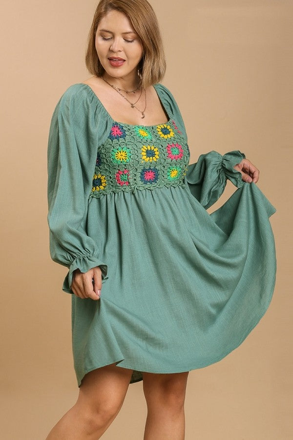 Umgee Dress with Colorful Crochet and Smocking in Lagoon Dresses Umgee   