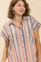 Umgee Bleached Stripped Collared Dress in Carrot Mix Dress Umgee   