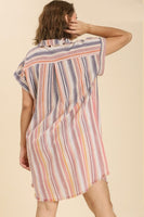Umgee Bleached Stripped Collared Dress in Carrot Mix Dress Umgee   
