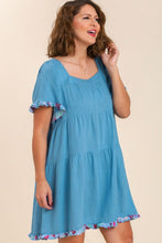 Load image into Gallery viewer, Umgee Dress with Square Neckline and Floral Print Details in Denim Blue Color Dress Umgee   

